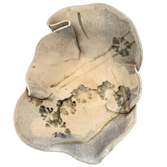 Folded Clay Bowl Studio Pottery Signed by Artist with Painted Florals 6"H X 11" - Picture 5 of 6